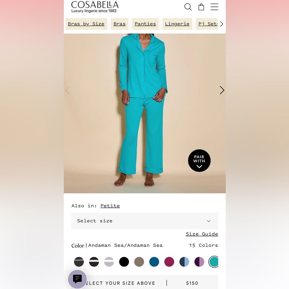 Cosabella teal pj set - tags still on!